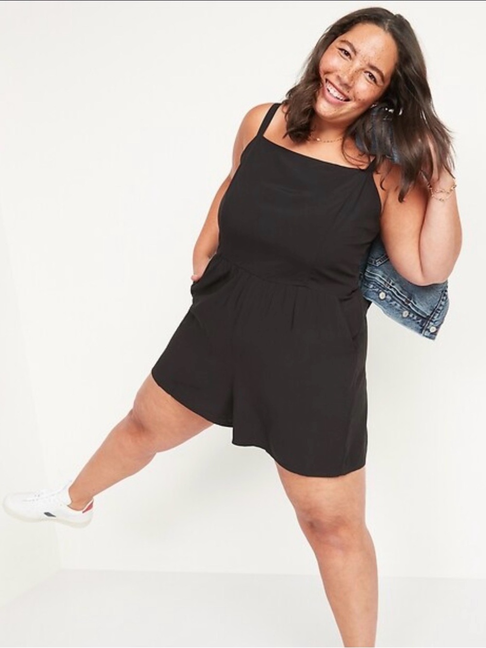 Old Navy Black Sleeveless Romper with Pockets 100% Rayon